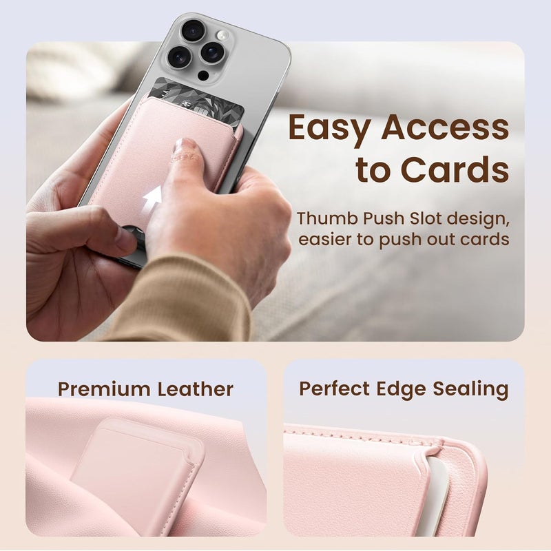 SOUNDBYTE Stronger Magnetic Wallet for iPhone 17/16/15/14/13/12 Series & for MagSafe Cases | N52 Magnet RFID Blocking Leather Magnetic Card Holder with Powerful Magnets | Holds 3 Cards | Pink - Image 4